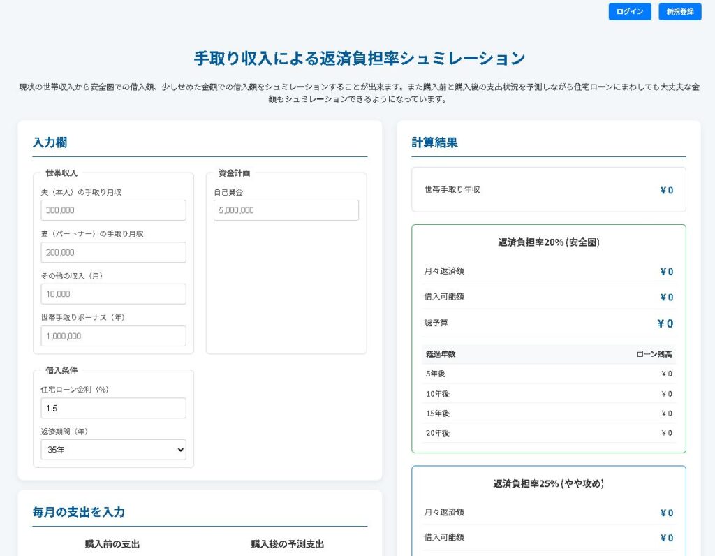 手取り収入による返済負担率シュミレーション