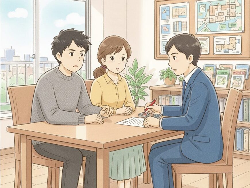 不動産営業マンと提携ローンとの比較をする夫婦
