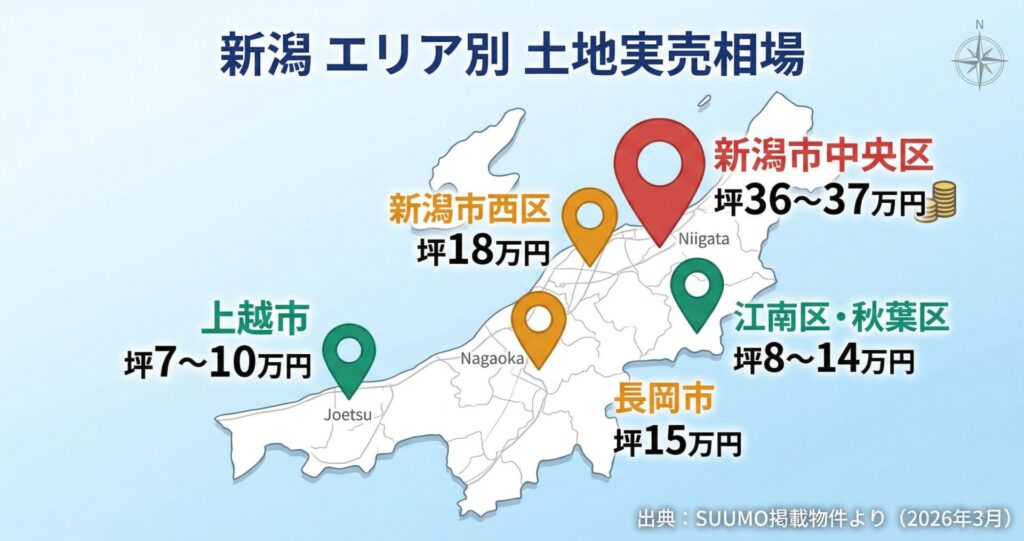 【エリア別比較】新潟市・長岡市・その他地域の土地相場